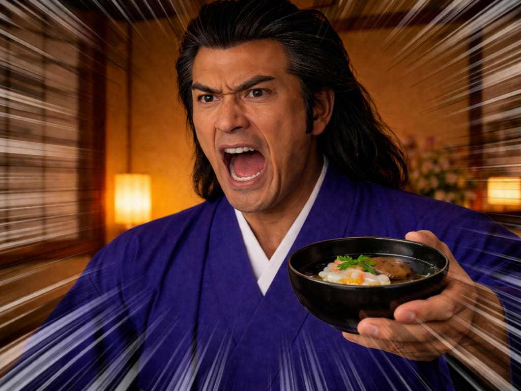 料理が気に入らず怒っている美食家
